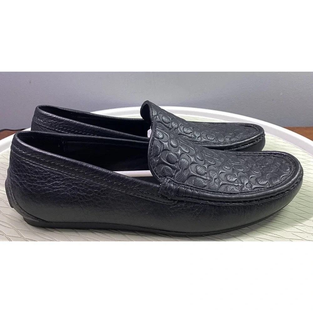Coach Black‎ Leather Jake 6CM Men's Driving Loafer Shoes Signature C 7.5 M EUC